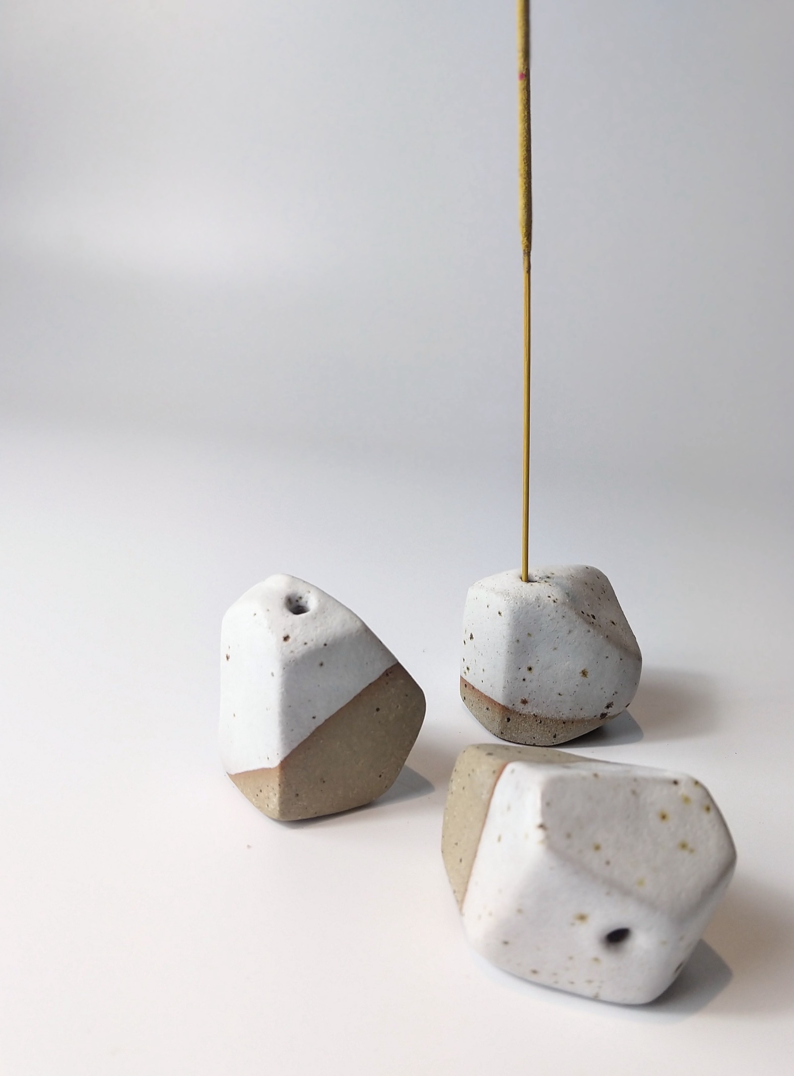 Geometric handmade stoneware incense holders by Rouku Ceramics